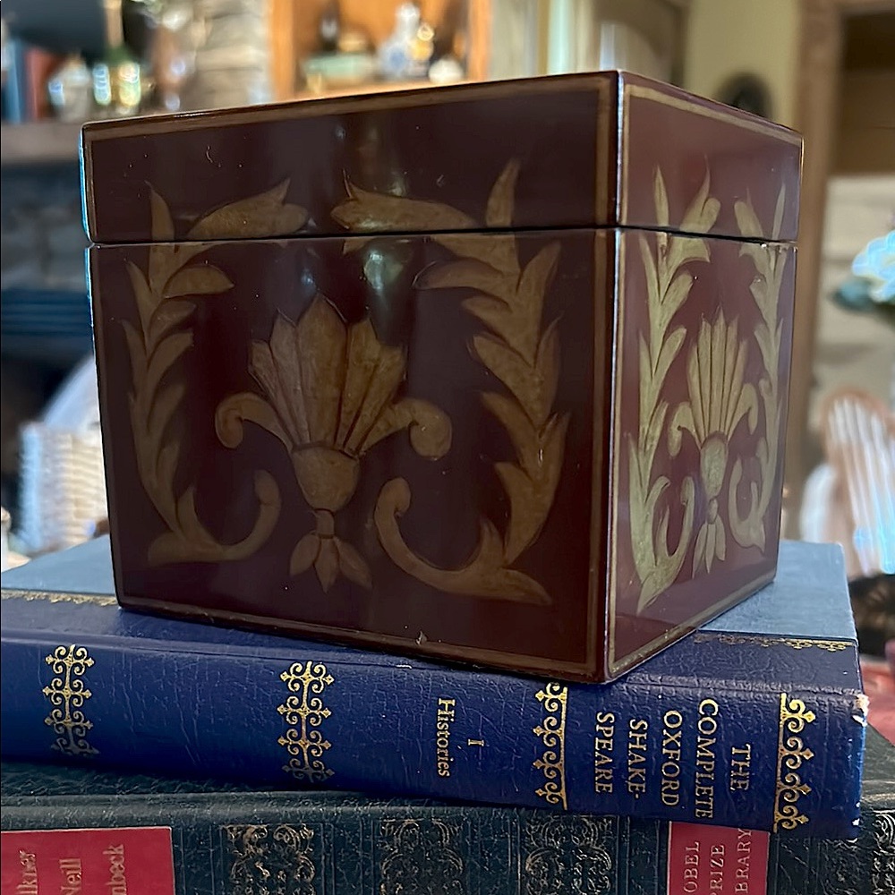 Brown and Gold Tole Style Trinket Box with Black Velvet Lining